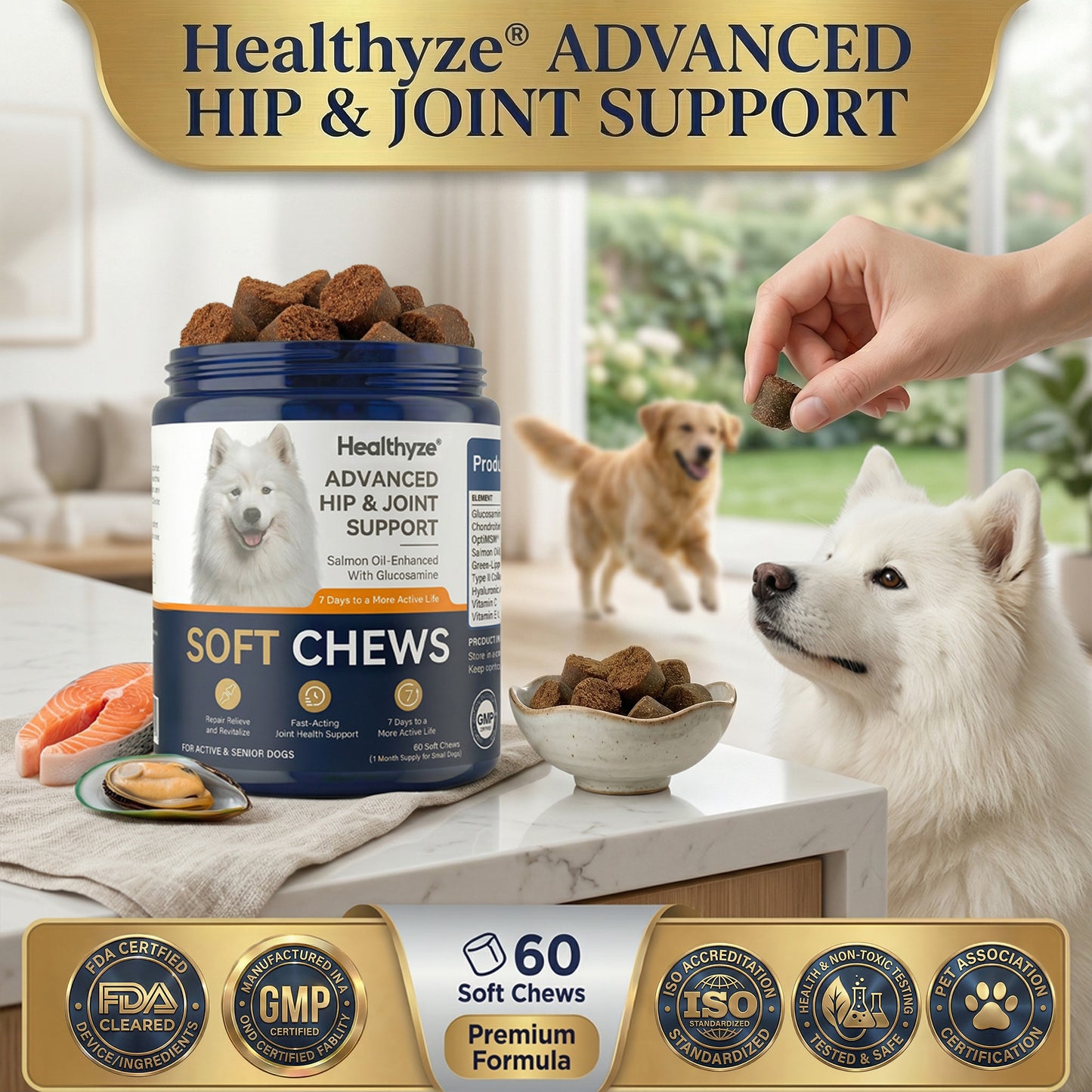 Advanced Hip & Joint Support Soft Chews, Make Their Favorite Walk Feel Easy Again.