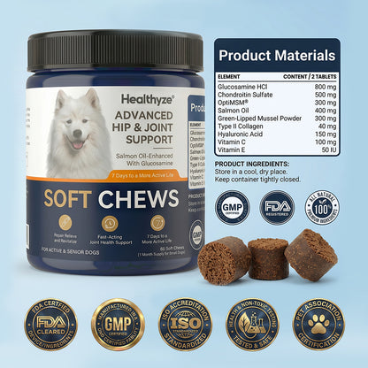 Advanced Hip & Joint Support Soft Chews, Make Their Favorite Walk Feel Easy Again.