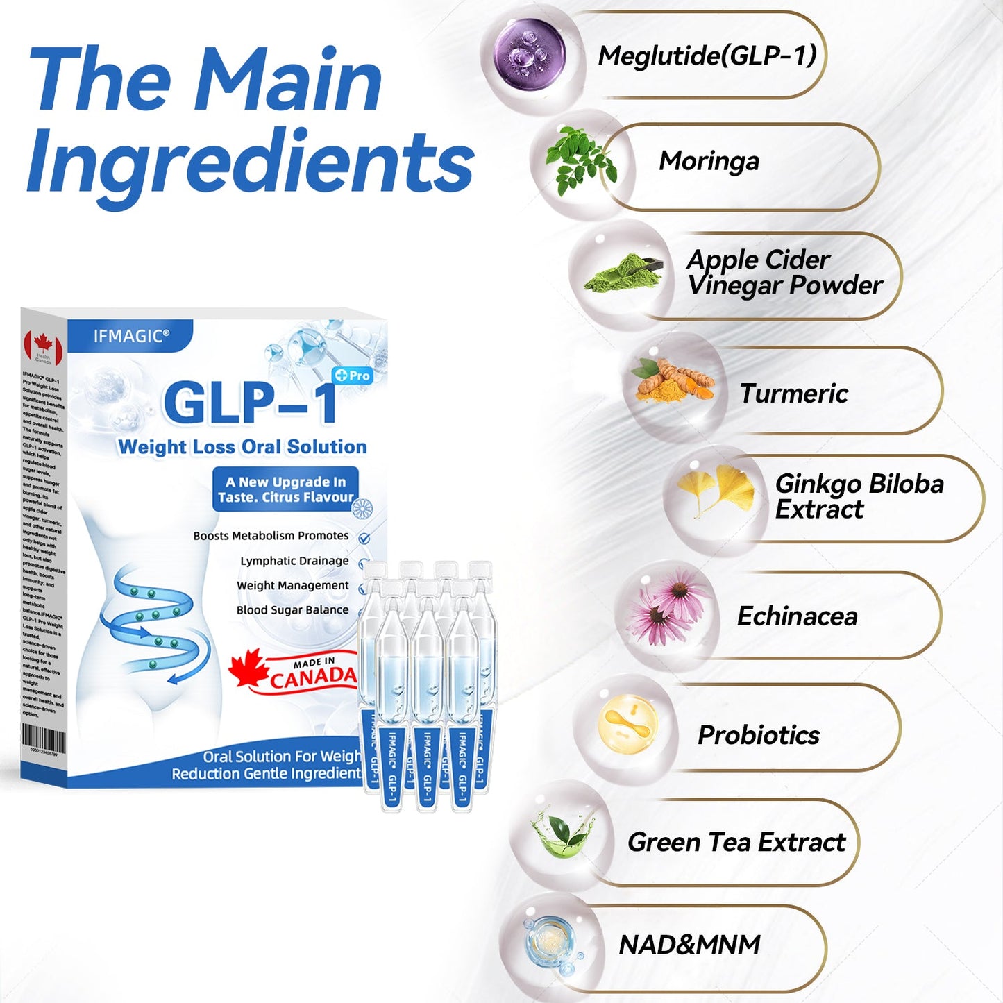 IFMAGIC® GLP-1 Pro Weight Loss Oral Solution 💧Canadian Obesity Physician Recommendations👩‍⚕️Suitable for obesity, cardiovascular diseases, diabetes, sleep apnea, high cholesterol and blood lipids, joint problems, and various other conditions✨